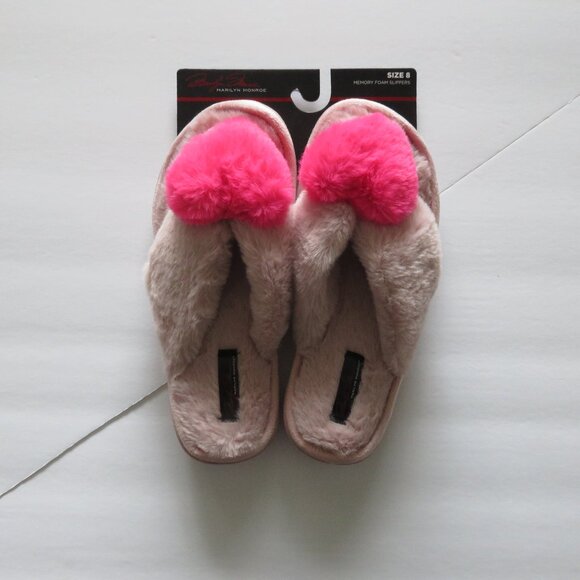 Marilyn Monroe Fuzzy Slipper Pink Heart Memory Foam Slides Flip Flops - Picture 1 of 6